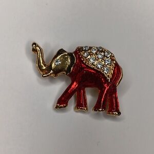 Vintage red enamel elephant brooch with rhinestones